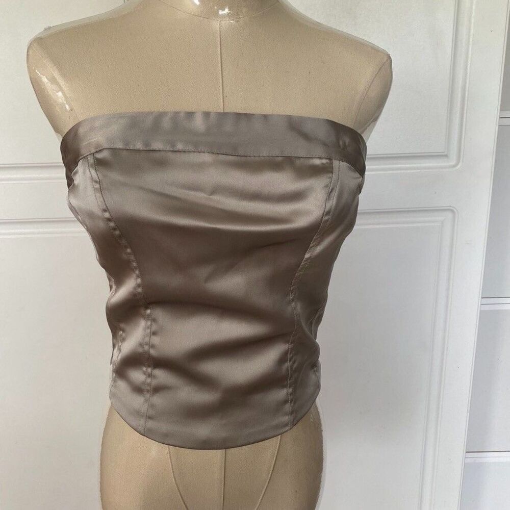 Corset Silver Strapless Smocked Back Crop Top Sz S, fairycore, festival, grunge